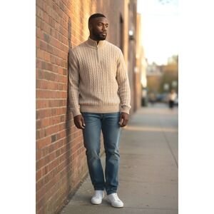 Tommy‎ Bahama Beige Diamond Cable Knit Sweater Men's XXL Pullover Quarter Zip